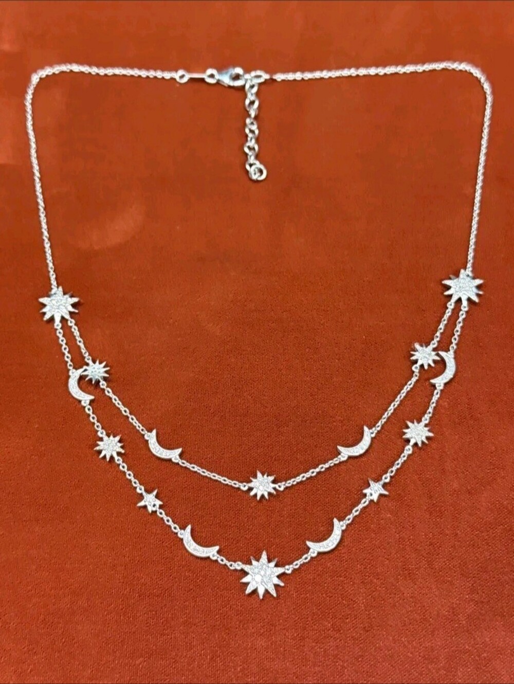 Sterling Silver Rising Star & Moon 1.00 TCW Diamond Necklace